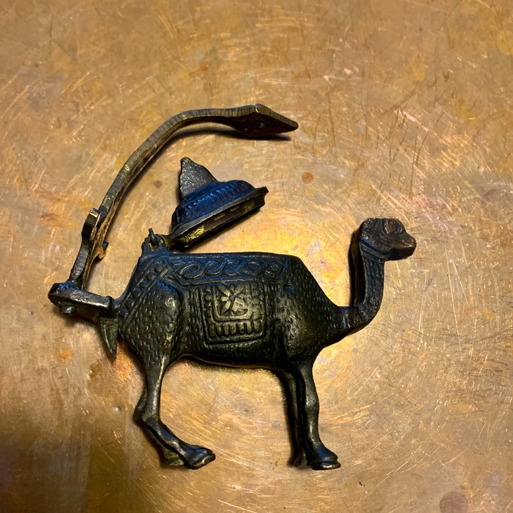 Vintage  Middle Eastern brass camel oil lamp